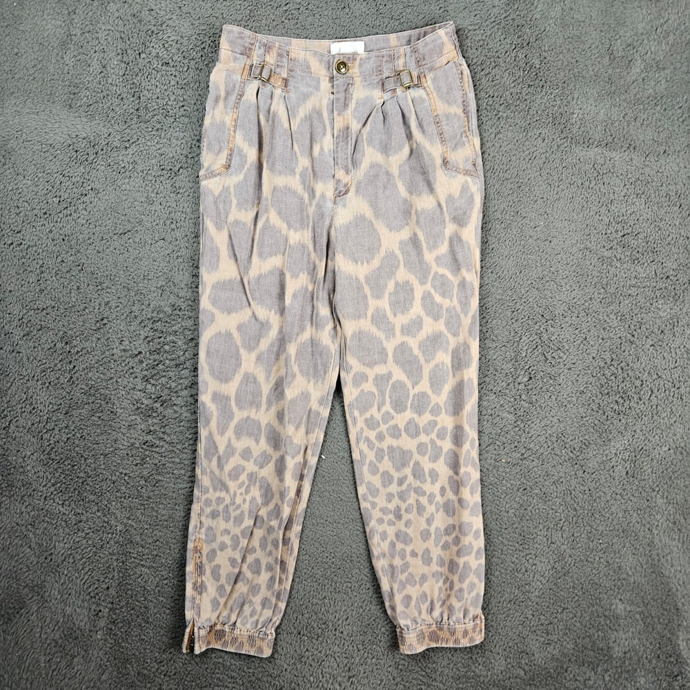 Anthropologie‎ Tamarind Animal Print Linen Blend Jogger Pants Size 10 Giraffe